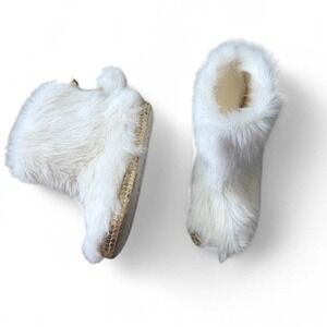 Candies Gold Sequin Trimmed White Faux Fur House Booties